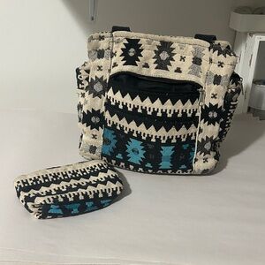 Tribal Patterned Black and Blue Shoulder Bag Set